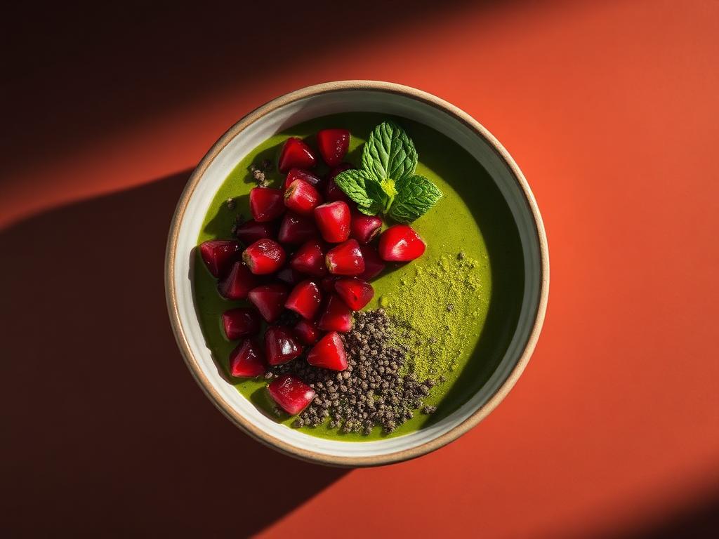 Bowl de matcha, chía y granada escarlata